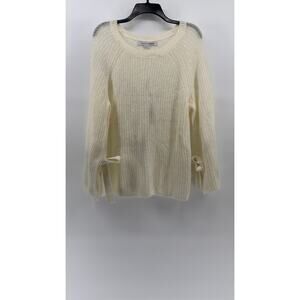 PROJECT NAADAM Women's Off-White Knit Scoop-Neck Long Sleeve Bow Sweater SZ L